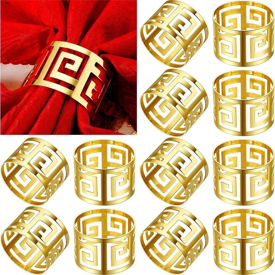 12 Pcs Gold Napkin Rings Hollow Out Napkin Rings Holder Set Metal Serviette Buckle Bulk for Dinner Table Decoration Christmas Holiday Wedding Party Birthday Banquet Gathering