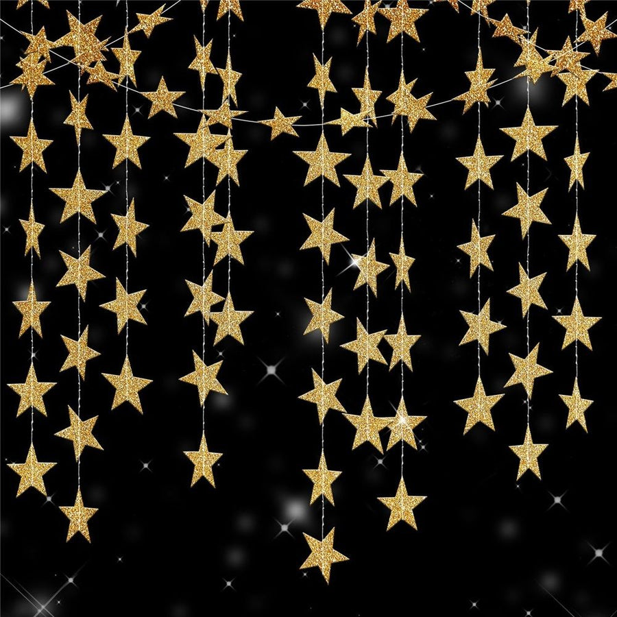 10 pack Glitter Gold Star Garland Decorations Hanging Garands Banner Backdrop, Star Party Decoration for Birthday Baby Shower Wedding Kids Room Graduation Decor (10*4m)