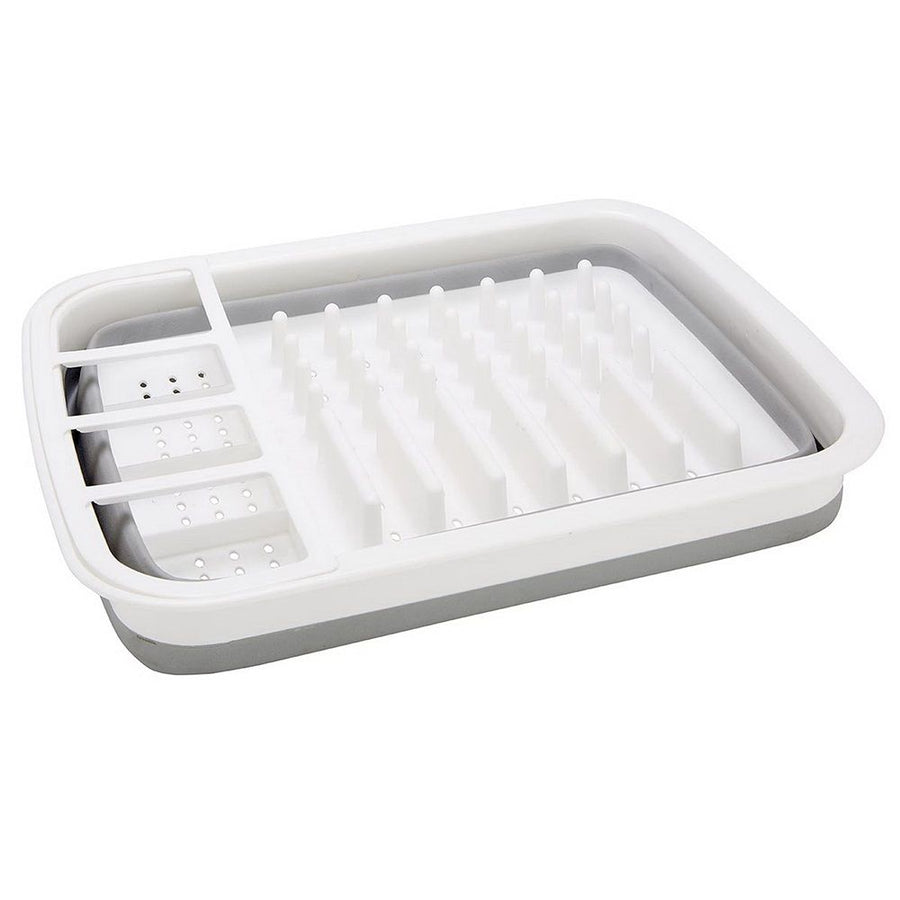 Silicone Clear & Grey Dish Drying Rack with 4 Silverware Slots Compact Size | Collapsible Space-Saving Design Fits in Cabinet（Excluding tableware
）