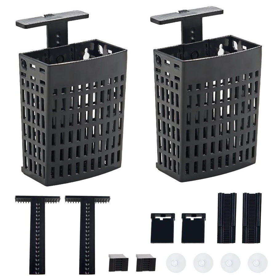 2PCS Adjustable Aquarium Plant Holder, Aquarium Planter Cup Adjustable Thickness to 2.36" Height to 3.9", Fish Tank Plant Holders with Hooks and Suction Cup for Fish Tank Accessories （black）