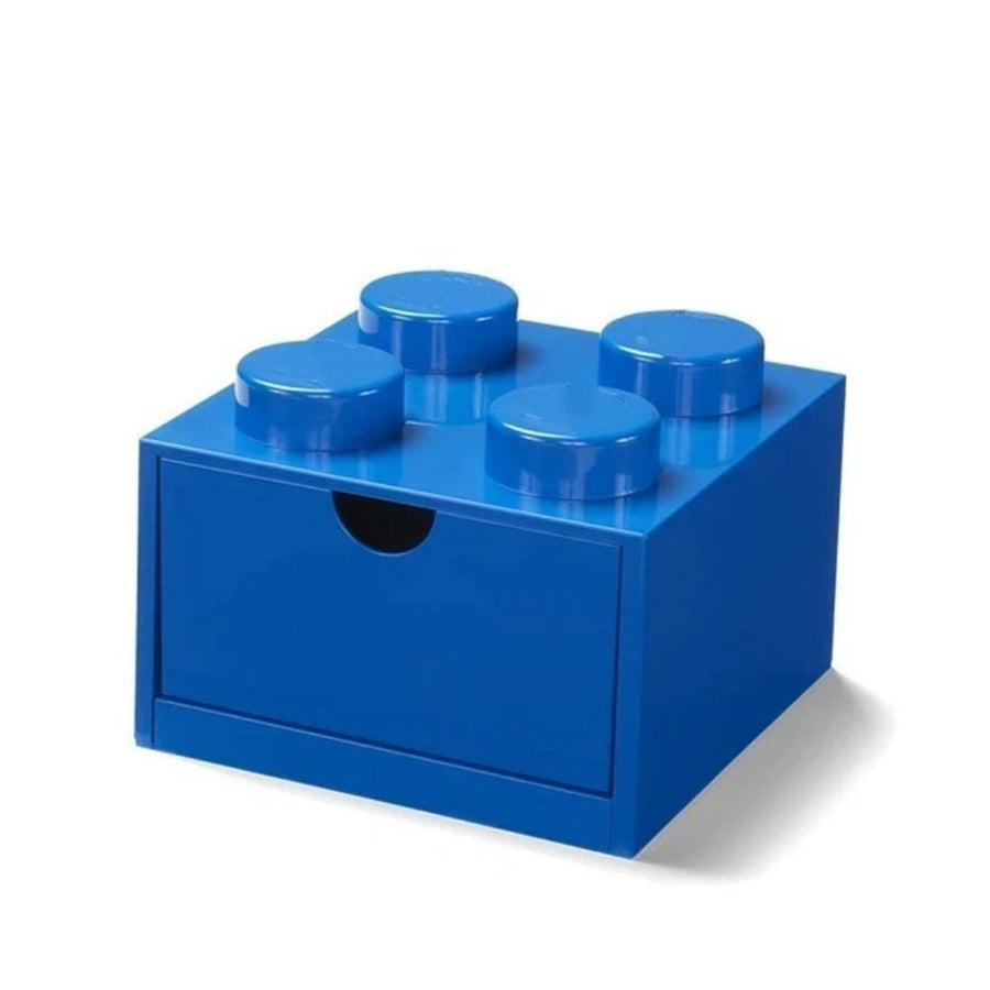 Storage Brick 4 Knobs Blue - Stackable Plastic Storage Box with Lid for Kids and Adults Ideal Desk Organizer and Toy Box