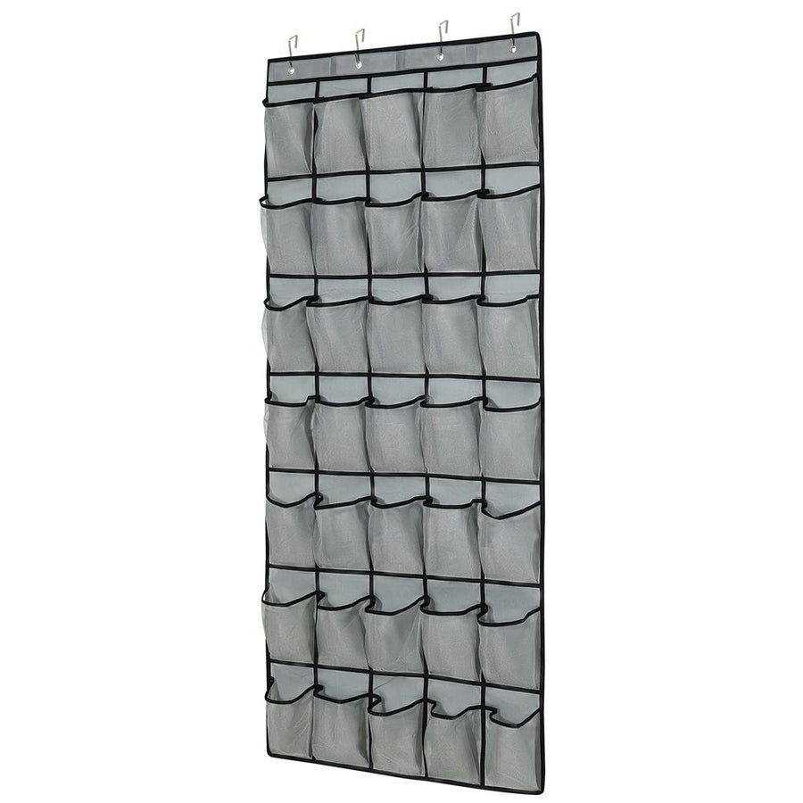 1 Pack 35 Breathable Mesh Pockets Large Hanging Shoe Organizer Over The Door Shoe Rack for Closet Door Storage Shoe Holder Hanger, 4Hooks, Grey (67.9'' x27.1'')