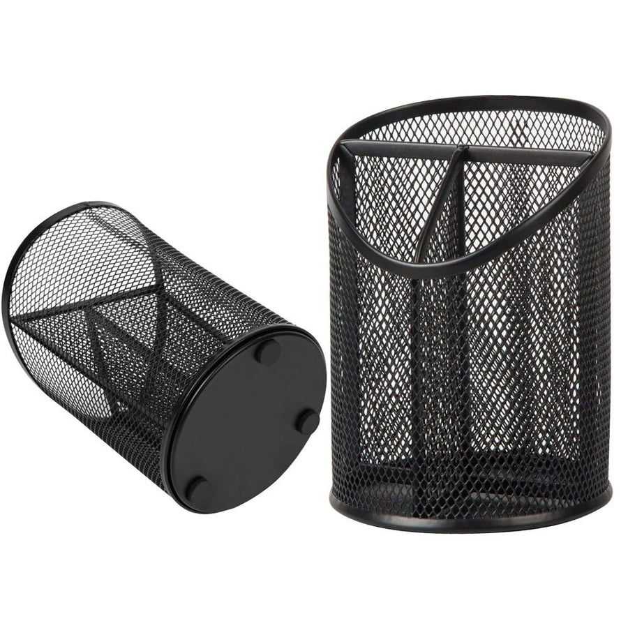 2 Pack Mesh Pencil Holder Pen Cup for Desk Round Black Pen Holder Desktop Pen Organizer 3 Compartments Pencil Organizer Desk Organizer for Office Home School