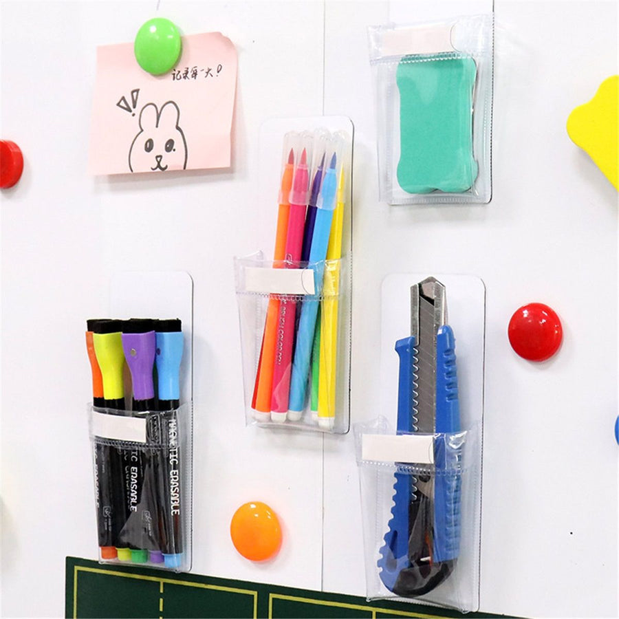 Magnetic Pen Holder for Refrigerator with Strong Magnetic Back (10 Pack), Dry Erase Marker Holder Ideal for Whiteboard & Fridge, Clear & White Pencil Cup