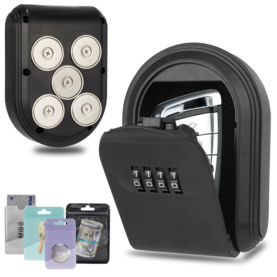 Magnetic Key Holder Box Hide A Key Under Car with Combination Lock with Strong Magnet for Storage Key Indoors, Outdoors Outside