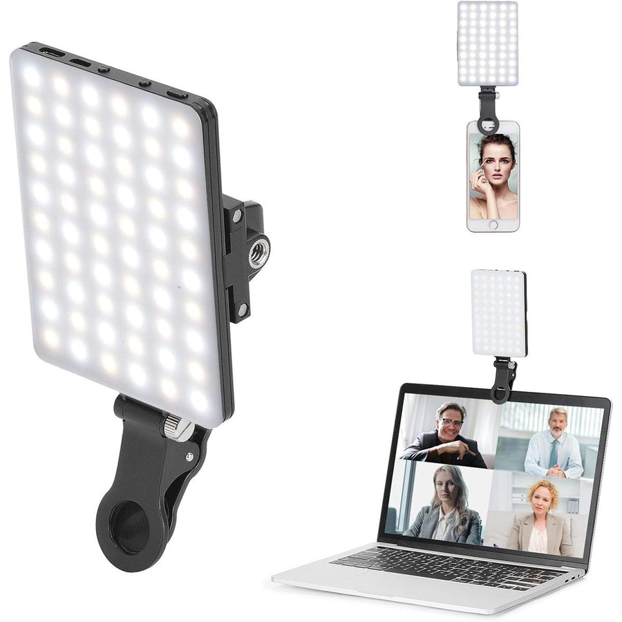 60 LED High Power Rechargeable Clip Fill Video Conference Light with Front & Back Clip, Adjusted 3 Light Modes for Phone, iPhone, Android, iPad, Laptop, for Makeup, TikTok, Selfie, Vlog