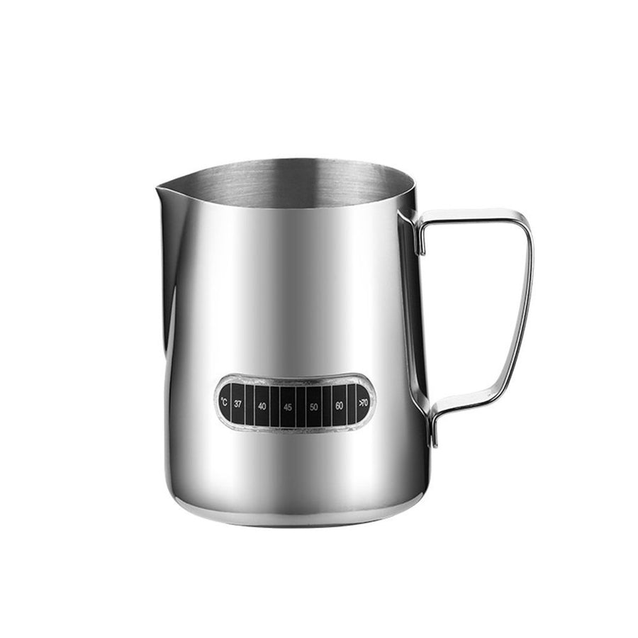 304 Stainless Steel Milk Jug with Thermometer Milk Pitcher for Milk Frothing Cup,Making Cappuccino Latte and Espresso (600ML silvery)