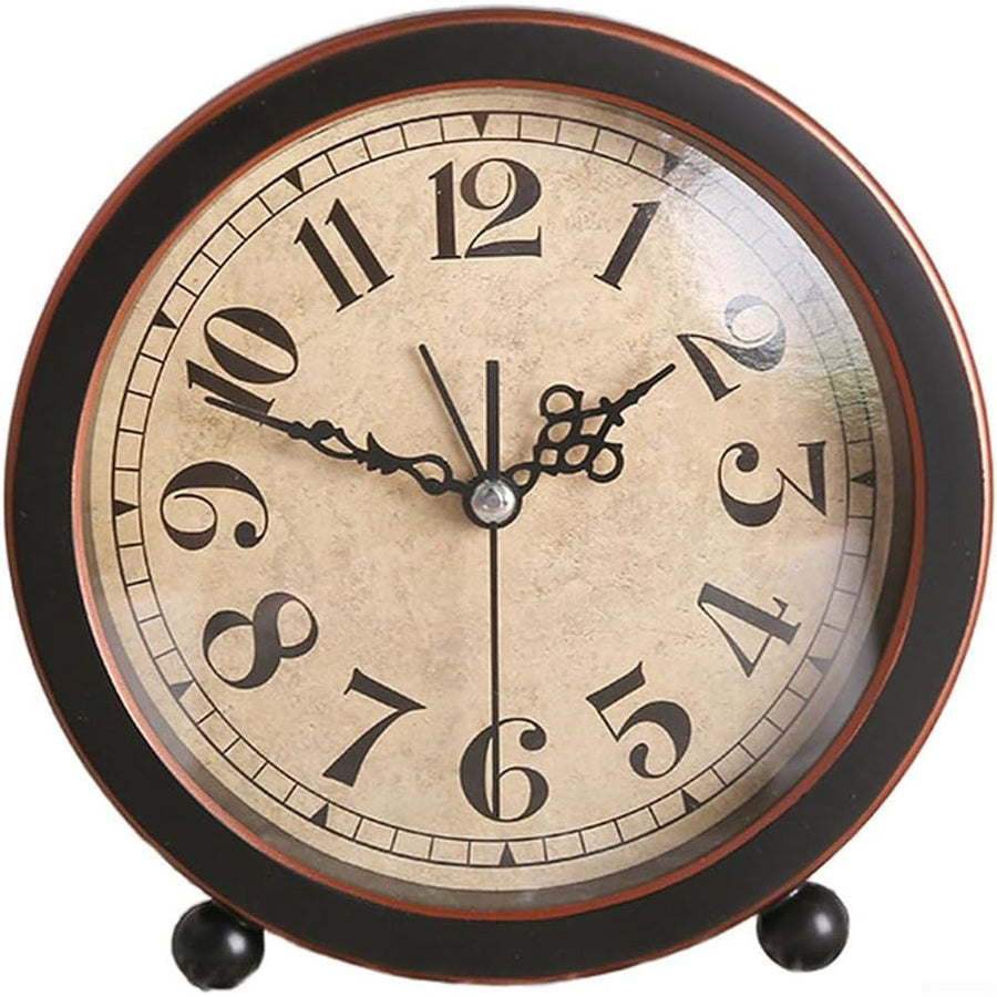 Style Retro Silent Desk Alarm Clock Non-Ticking Whisper Battery Operated, HD Glass Face, Easy to Read for Indoor Decor（Black 2）