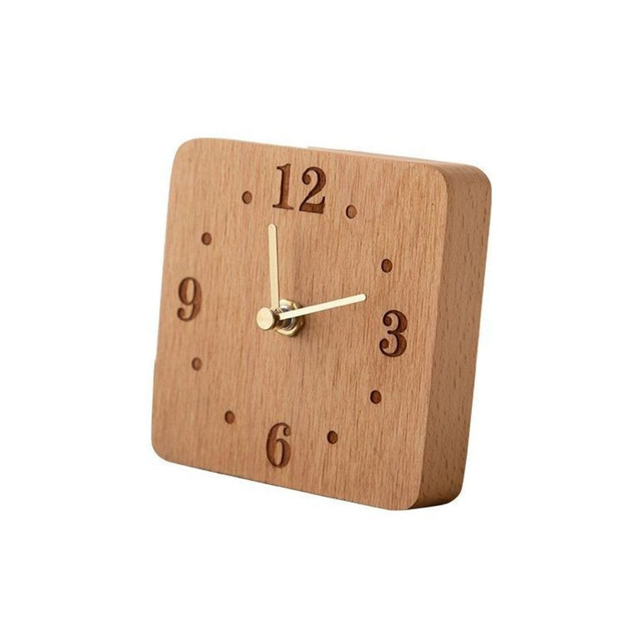Wooden Desk Clock,  Small Analog Clock Desktop Decoration, Modern Desk and Shelf Clock, Silent Non-Ticking Battery Operated Table Clock, Mantel Clock for Office,Beech wood