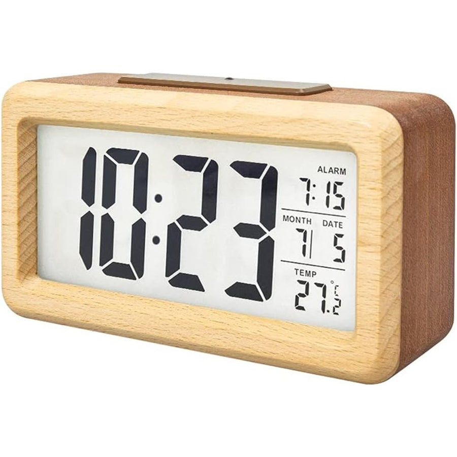 Wooden Digital Battery Operated Alarm Clocks for Bedrooms, Beside, Table, Desk Alarm Clocks, Digital Alarm Clock Wooden Large LED,（natural wood color）