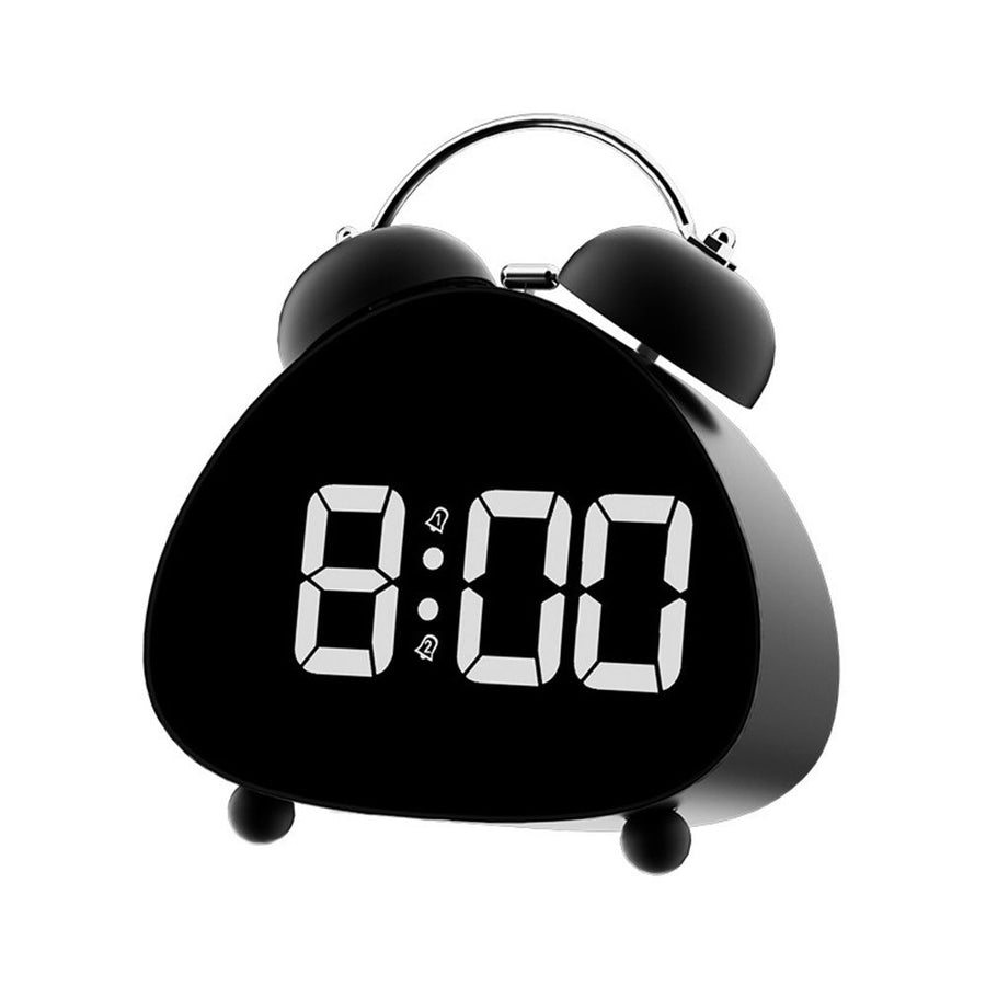 Bell Alarm Clock, Cute Triangle Digital Alarm Clock, Bedside Loud Alarm Clocks for Heavy Sleepers Adults, Silent Desk Clock Battery Operated (Black)