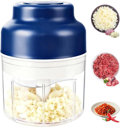 Electric Mini Garlic Chopper, Small Garlic Chopper Mincer Rechargeable, Portable Small Food Processor, 320ml Electric Food Chopper Tool for Mashing Onion Garlic Chili Ginger Fruits(Blue)