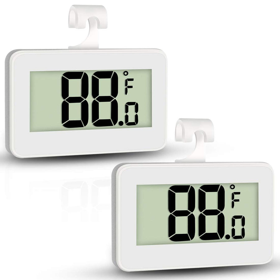 2pcs  Fridge Thermometer Hygrometer Digital Freeze Refrigerator Thermometer Waterproof Large LCD Display white