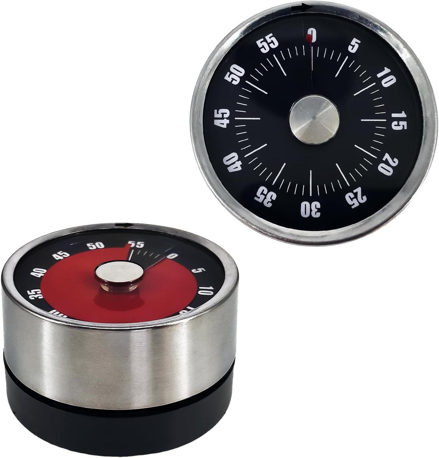 2pcs Magnetic Mechanical Kitchen Visual Timer, Countdown 60 Minute Wind Up Reminder Tool for Baking Cooking Steaming Tanning Learning（black）