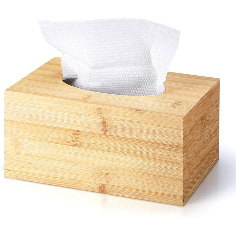 Tissue Box Holder, Modern, Minimalist, and Durable Wooden Bamboo Tissue Box with Sliding Bottom, Easy-Refill Premium-Quality Bamboo Tissue Box Cover, , Rectangular