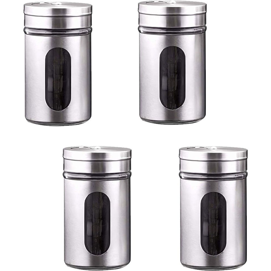 Set of 5 Salt and Pepper Shakers Stainless Steel Glass With Lids 3 Ounces for Storing Salt and Pepper, Spices and Seasonings with Viewing Window（Only seasoning jar）