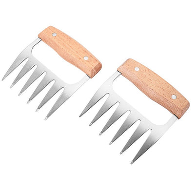 2 pack BBQ Meat Claws Best for Pulled Pork - Sturdy Wood Handle and Stainless Steel Barbeque Shredder Tool