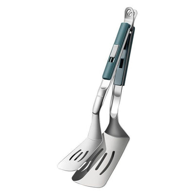Kitchen Spatula Tongs 11.4 inch Stainless Steel Grill Clamp Cooking Tongs for Flipping Steak Fish Bread Hamburger Frying Pancake Pie（dark green）