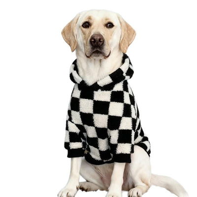 Plaid Dog Hoodie Sweatshirt Sweater for Extra Large Dogs Cat Puppy Clothes Coat Warm and Soft(L, Black and white)