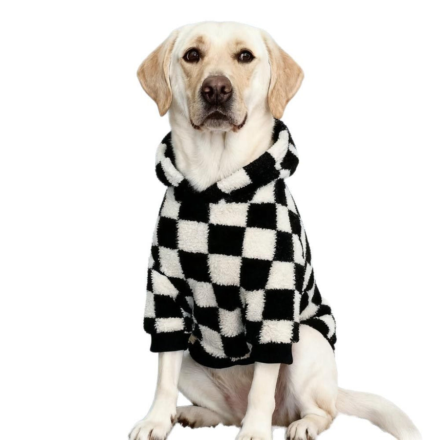 Plaid Dog Hoodie Sweatshirt Sweater for Extra Large Dogs Cat Puppy Clothes Coat Warm and Soft(L, Black and white)