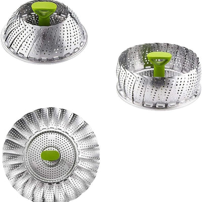 Vegetable Steamer Basket for Cooking Food, Stainless Steel Veggie Steam Basket for Pot, Folding Expandable Steaming Insert with Extendable Handle Fits Various Size Pot,7.1" to 11"