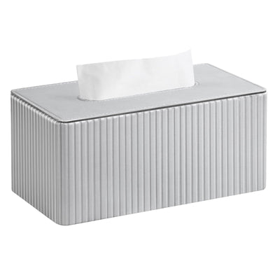 Leather Tissue Box Cover for up to Boxes, Rectangle Tissue Box Holder for Bathroom Bedroom Living Room Office (Silver Stripe,only one tissue box)
