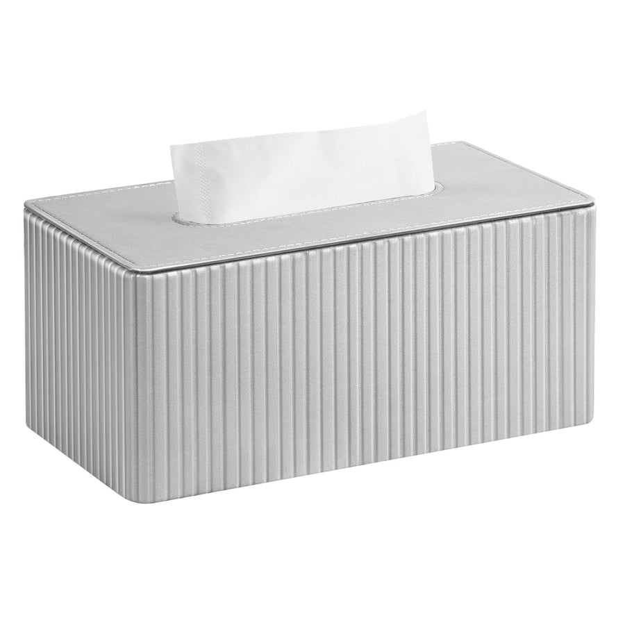 Leather Tissue Box Cover for up to Boxes, Rectangle Tissue Box Holder for Bathroom Bedroom Living Room Office (Silver Stripe,only one tissue box)