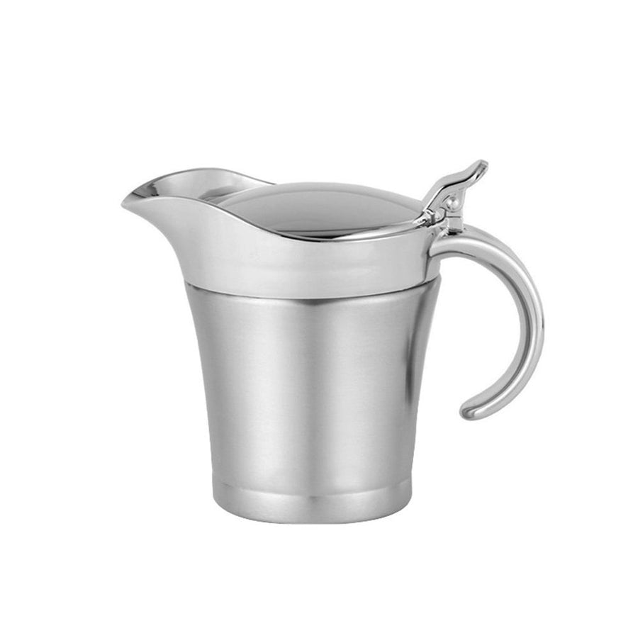 Stainless Steel Insulated Gravy Boat with Lid – 450ML/16OZ Insulated Gravy Pitcher for Hot & Cold Sauces – Sauce Jug with Hinged Lid, Ideal for Gravy or Cream at Thanksgiving, Gravy Pitcher
