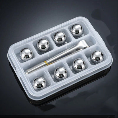 Stainless Steel Ice Cubes 8 Pcs Reusable  Stones with Ice Tongs Chilling Stones for  Beer Wine or Juice Stainless steel circular ice hockey 25MM-55MM