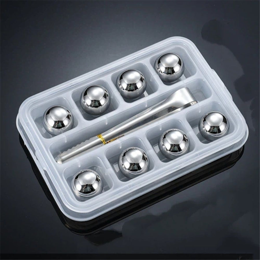 Stainless Steel Ice Cubes 8 Pcs Reusable  Stones with Ice Tongs Chilling Stones for  Beer Wine or Juice Stainless steel circular ice hockey 25MM-55MM