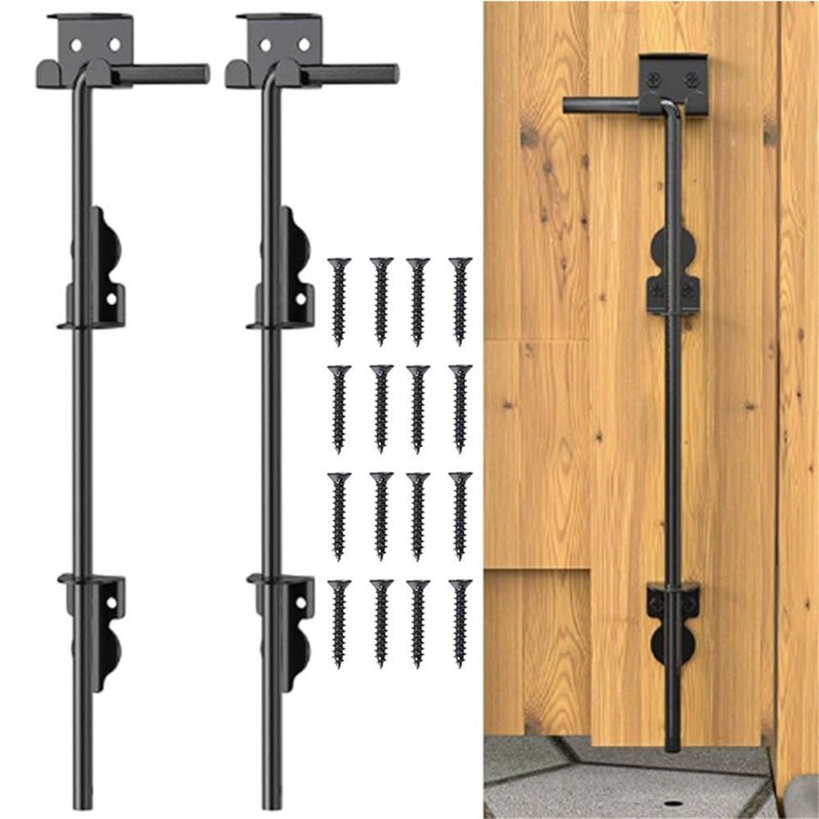 2 pack 12" Cane Bolt Gate Drop Rod Heavy Duty Gate Latch for Wooden Fences Metal Gates Doors Stopper Hardware Holding Gate to The Ground, Black Finish