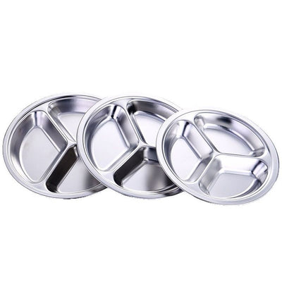 Stainless Steel Divided Plate Set: 3 Section Set of 3 Serving Trays Great for Camping,Lunch and Dinner Plates
