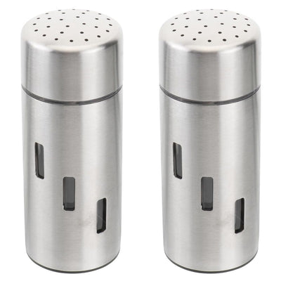 2 pack Stainless Steel  Set - Seasoning and Spice Dispenser and Secure Screw-On Lid for Salt, Pepper, Flour, Sugar, Baking and Cooking Use
