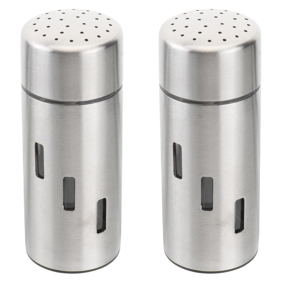 2 pack Stainless Steel  Set - Seasoning and Spice Dispenser and Secure Screw-On Lid for Salt, Pepper, Flour, Sugar, Baking and Cooking Use