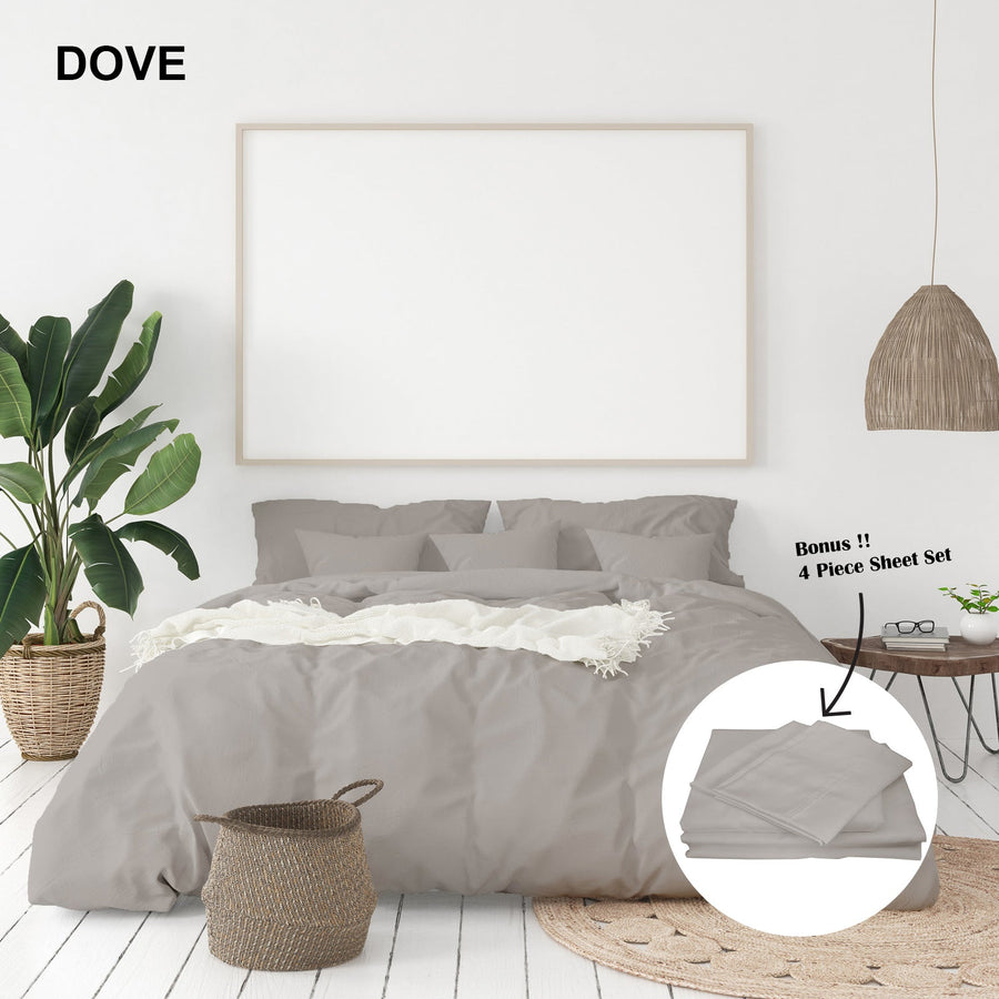 NNEDSZ Comfort 1000 Thread Count Bamboo Cotton Sheet and Quilt Cover Complete Set King Dove-0