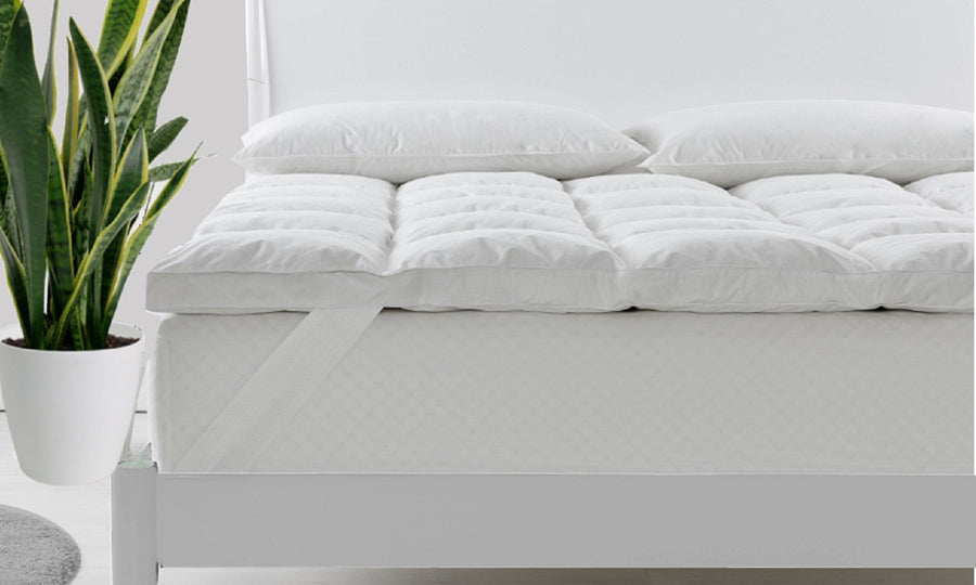 NNEDSZ  Comfort Duck Feather and Down Mattress Topper 1800GSM Pillowtop Underlay - Single - White-0
