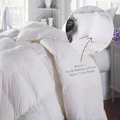 NNEDSZ Feather & Down Quilt 500GSM + Duck Feather and Down Pillows 2 Pack Combo Super King White-0