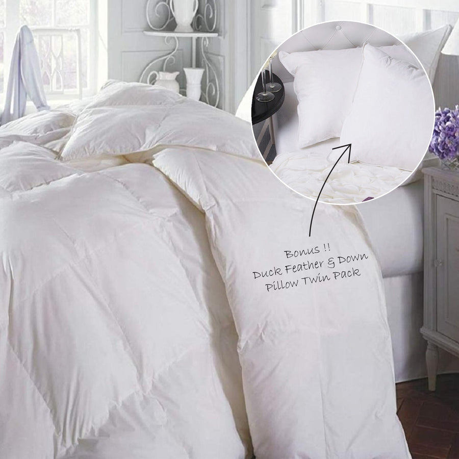 NNEDSZ Feather & Down Quilt 500GSM + Duck Feather and Down Pillows 2 Pack Combo Super King White-0