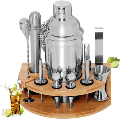 NNEDSZ Cocktail Shaker Set Bartender Kit with Bamboo frame and 12 Pieces Stainless Steel Bar Tool Set-0