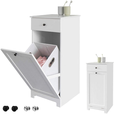 NNEDSZ White Bathroom Cabinet with Laundry Basket and Drawer-0