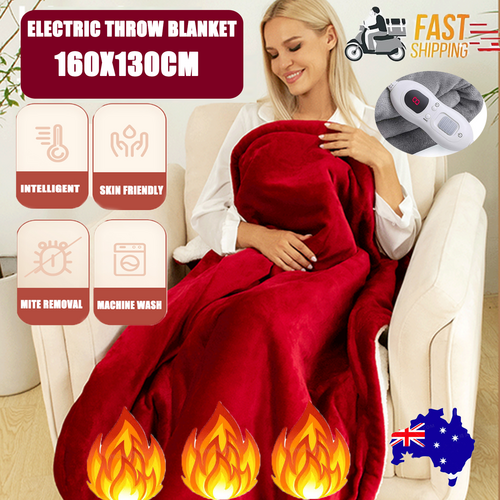 NNEDSZ Double-side Flannel Heated Electric Throw Rug Blanket Fast Heating Warm Washable RED-0