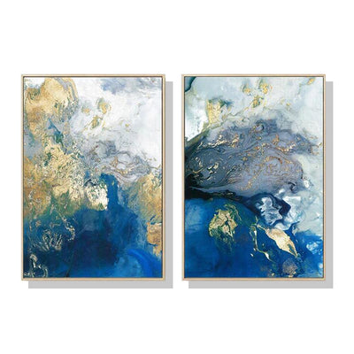 NNEDSZ Wall Art 70cmx100cm Marbled Blue And Gold 2 Sets Gold Frame Canvas-0