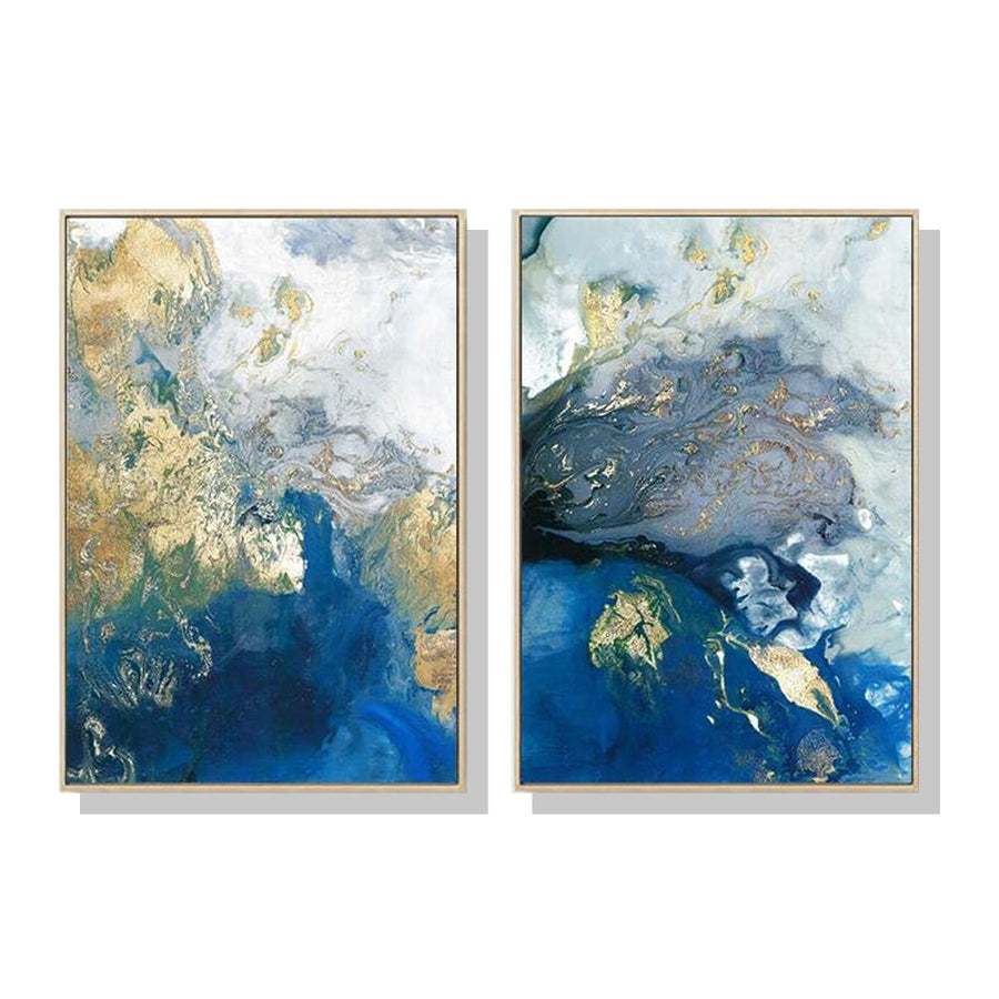 NNEDSZ Wall Art 70cmx100cm Marbled Blue And Gold 2 Sets Gold Frame Canvas-0