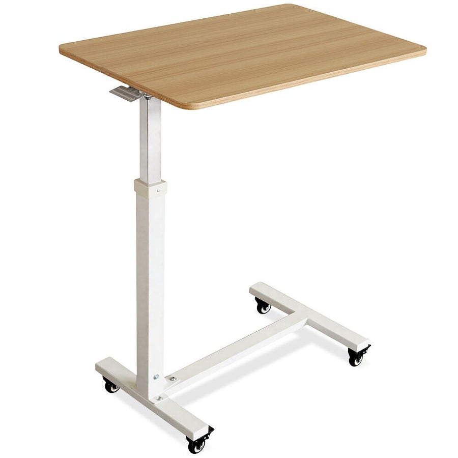 EQUIPMED Overbed Table with Gas Lift, 15kg Load, Steel Frame, 78-107cm Adjustable Height, Lockable Castors, Home Care Use