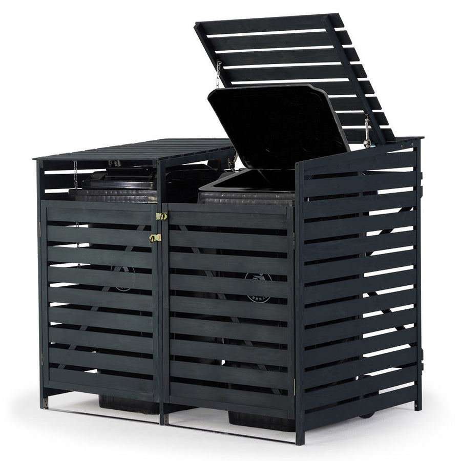 NNEDSZ PlantCraft Double Wood Wheelie Bins Storage Shed, 2 Door Garbage Rubbish Bin Enclosure-0