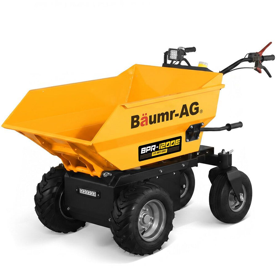 BAUMR-AG 48V Battery Powered Wheelbarrow, 200L Bucket, 1000W Brushless Electric Motor, 280kg Capacity, 8hr Max Runtime