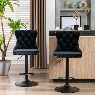 NNEDSZ 2x Height Adjustable Swivel Bar Stool Velvet Nailhead Barstool with Footrest-0