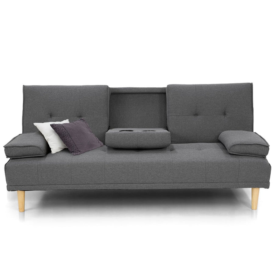 NNEDSZ Sarantino Rochester Linen Fabric Sofa Bed Lounge Couch Futon Furniture Suite - Dark Grey-0