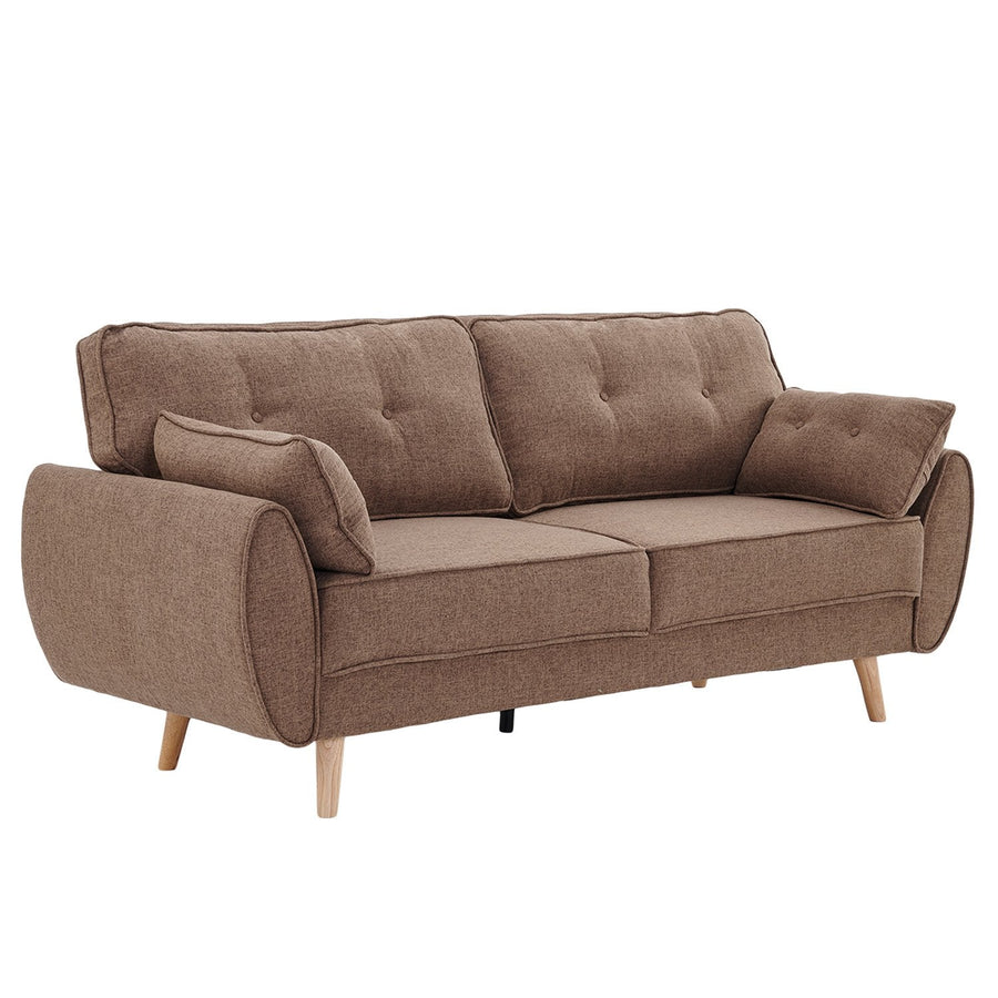 NNEDSZ Sarantino 3 Seater Modular Linen Fabric Sofa Bed Couch Futon Suite - Brown-0