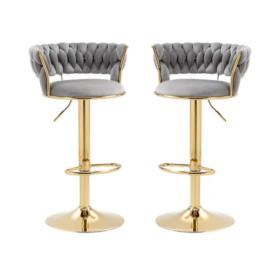 NNEDSZ SERENITà Grey Velvet Seat Kitchen Breakfast Bar Stools Counter Height Barstools with Back Cushioned Chairs for Home Bar x2-0